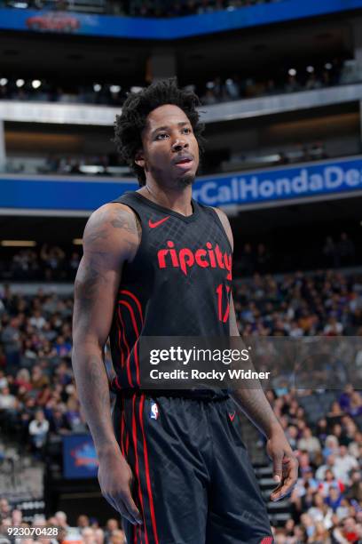 Ed Davis of the Portland Trail Blazers looks on during the game against the Sacramento Kings on February 9, 2018 at Golden 1 Center in Sacramento,...