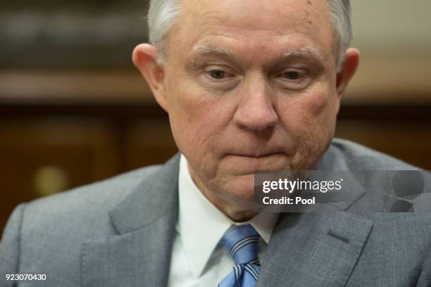 United States Attorney General Jeff Sessions participates in a meeting with state and local officials on school safety at The White House February...