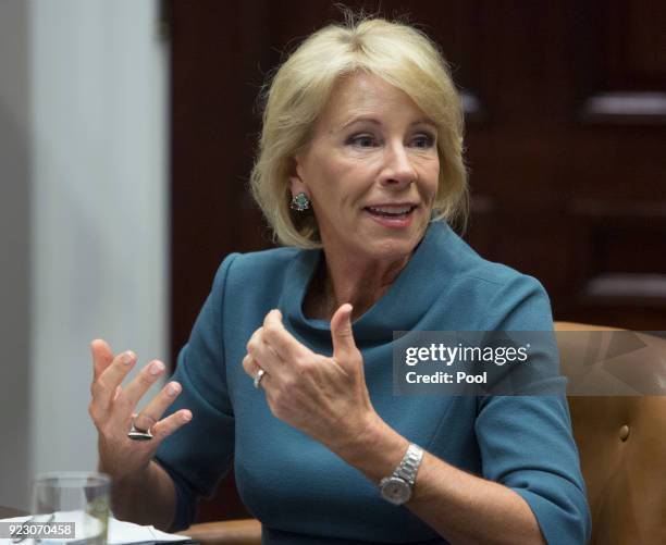 United States Secretary of Education Betsy DeVos participates in a meeting with President Donald. J. Trump and state and local officials on school...