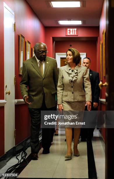 House Majority Whip Rep. James Clyburn and House Speaker Nancy Pelosi arrive at a news conference to discuss details for seniors in current health...