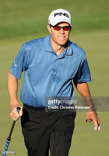 Nick O'Hern of Australia walks off the 15th hole green during the second round of the Frys.com Open at Grayhawk Golf Club on October 23, 2009 in...