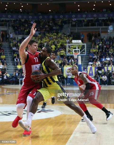 Brad Wanamaker, #11 of Fenerbahce Dogus in action with Arturas Gudaitis, #77 of AX Armani Exchange Olimpia Milan during the 2017/2018 Turkish...