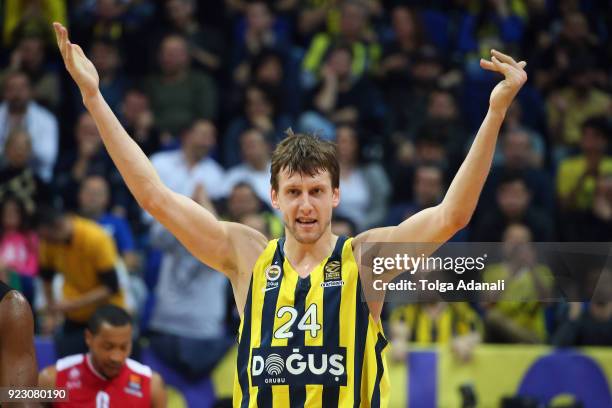 Jan Vesely, #24 of Fenerbahce Dogus in action during the 2017/2018 Turkish Airlines EuroLeague Regular Season Round 23 game between Fenerbahce Dogus...