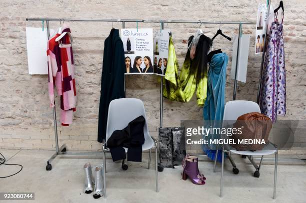The fashion creations are on display backstage prior the the women's Fall/Winter 2018/2019 collection fashion show by Christian Pellizzari in Milan,...