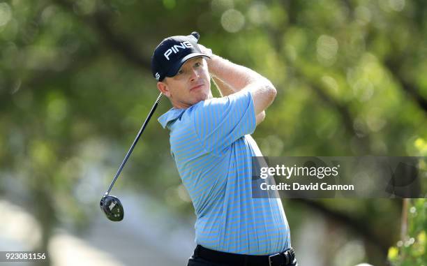 Martin Piller of the United States plays his tee shot on the 14th hole during the first round of the 2018 Honda Classic on The Champions Course at...