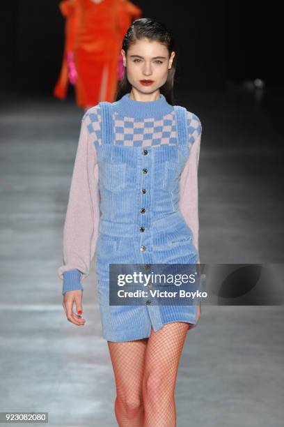 Model walks the runway at the Daizy Shely show during Milan Fashion Week Fall/Winter 2018/19 on February 22, 2018 in Milan, Italy.