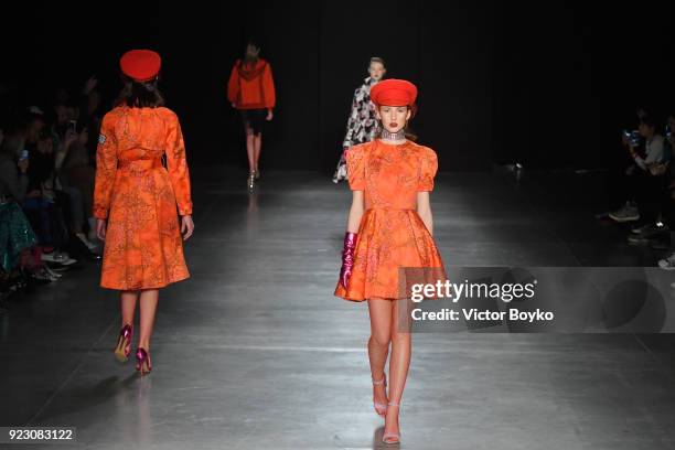 Models walk the runway at the Daizy Shely show during Milan Fashion Week Fall/Winter 2018/19 on February 22, 2018 in Milan, Italy.