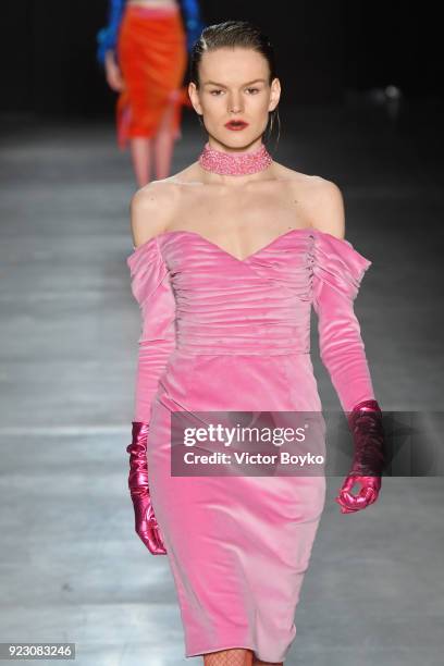 Model walks the runway at the Daizy Shely show during Milan Fashion Week Fall/Winter 2018/19 on February 22, 2018 in Milan, Italy.