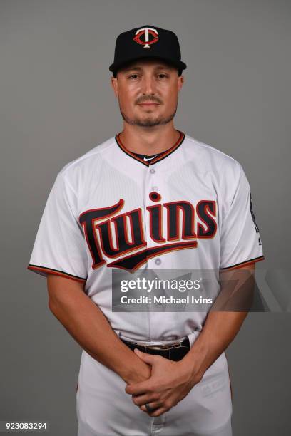 Jordan Pacheco of the Minnesota Twins poses during Photo Day on Wednesday, February 21, 2018 at CenturyLink Sports Complex in Fort Myers, Florida.