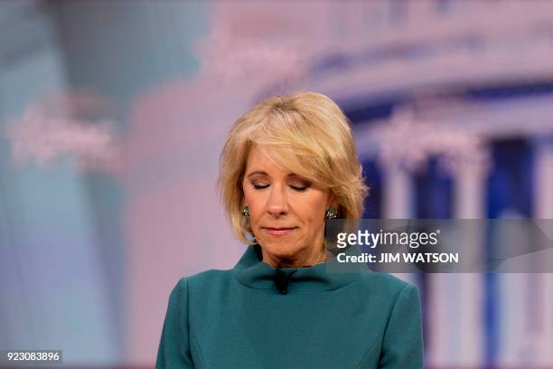 Secretary of Education Betsy DeVos calls for a moment of silence in name of the Parkland school shooting during the 2018 Conservative Political...