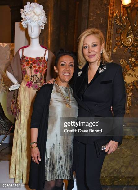 Deepa Dosaja and Nadja Swarovski attend The Commonwealth Fashion Exchange exhibition at Australia House in partnership with Swarovski, The Woolmark...