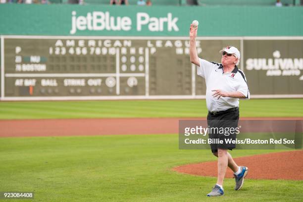 The ceremonial first pitch before a game between the Boston Red Sox and Northeastern University on February 22, 2018 at jetBlue Park at Fenway South...