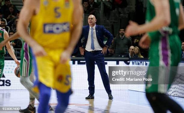 Neven Spahija, Head Coach of Maccabi Fox Tel Aviv in action during the 2017/2018 Turkish Airlines EuroLeague Regular Season Round 23 game between...