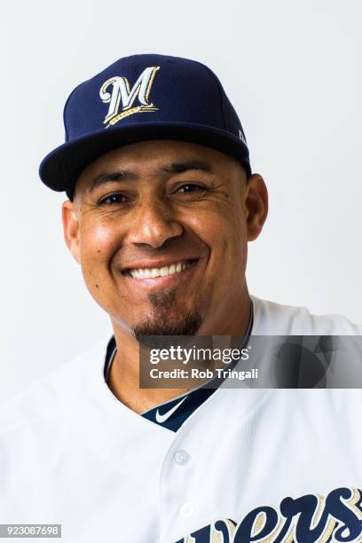 Ernesto Frieri of the Milwaukee Brewers poses for a portrait during Photo Day at the Milwaukee Brewers Spring Training Complex on February 22, 2018...