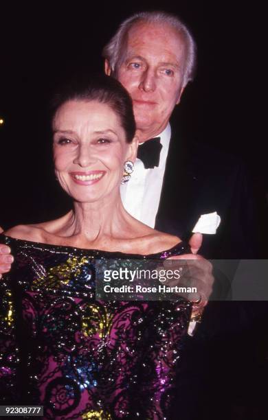 Portrait of British actress Audrey Hepburn and French fashion designer Hubert de Givenchy as they attend the 8th Annual Night of Stars Fashion...