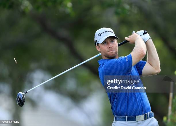 Tyler Duncan of the United States plays his tee shot on the 14th hole during the first round of the 2018 Honda Classic on The Champions Course at PGA...