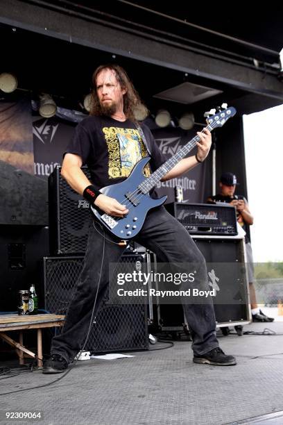 Guitar player John Outcalt of God Forbid performs at the First Midwest Bank Amphitheatre in Tinley Park, Illinois on JULY 26, 2009.