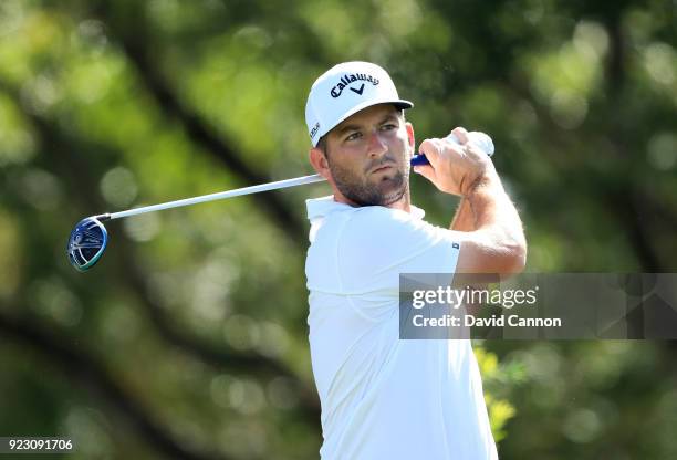 Matt Every of the United States plays his tee shot on the 14th hole during the first round of the 2018 Honda Classic on The Champions Course at PGA...