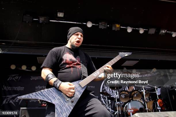 Guitar player Shaun Glass of Dirge Within performs at the First Midwest Bank Amphitheatre in Tinley Park, Illinois on JULY 26, 2009.