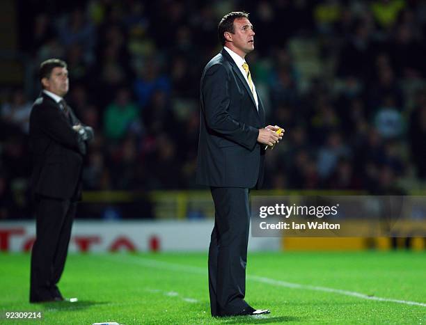 Watford manager Malky Mackay looks on during the Coca Cola Championship match between Watford and Sheffield Wednesday at Vicarage Road on October 23,...