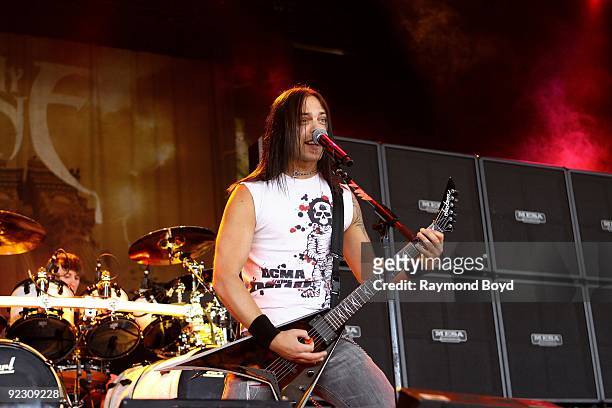 Matthew Tuck of Bullet For My Valentine performs at the First Midwest Bank Amphitheatre in Tinley Park, Illinois on JULY 26, 2009.