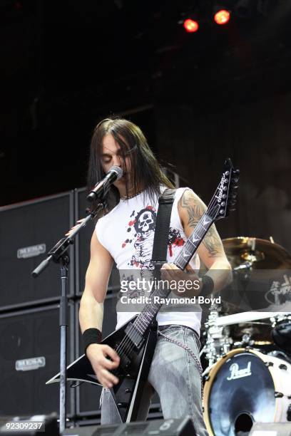 Matthew Tuck of Bullet For My Valentine performs at the First Midwest Bank Amphitheatre in Tinley Park, Illinois on JULY 26, 2009.