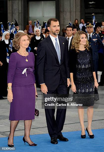 Prince Felipe of Spain , Queen Sofia of Spain and Princess Letizia of Spain attend Prince of Asturias Awards 2009 ceremony at "Campoamor" Theatre on...