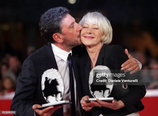 Actors Sergio Castellitto and Helen Mirren pose with their awards during the Official Awards Photocall on Day 9 of the 4th International Rome Film...