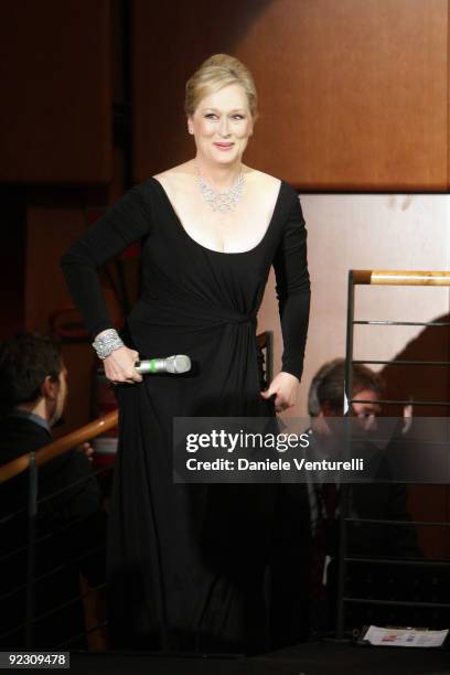 Meryl Streep holds her speech during the Official Awards Ceremony on Day 9 of the 4th International Rome Film Festival held at the Auditorium Parco...