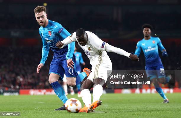 Ken Sema of Ostersunds FK scores the second Ostersunds goal during UEFA Europa League Round of 32 match between Arsenal and Ostersunds FK at the...