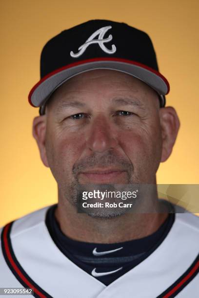 Coach Walt Weiss of the Atlanta Braves poses for a photo during photo days at Champion Stadium on February 22, 2018 in Lake Buena Vista, Florida