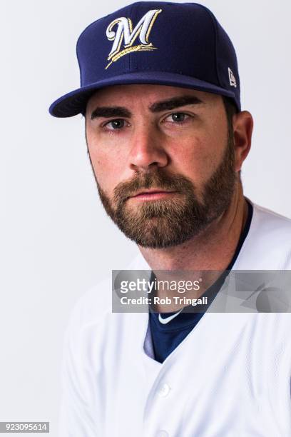 Nick Franklin of the Milwaukee Brewers poses for a portrait during Photo Day at the Milwaukee Brewers Spring Training Complex on February 22, 2018 in...