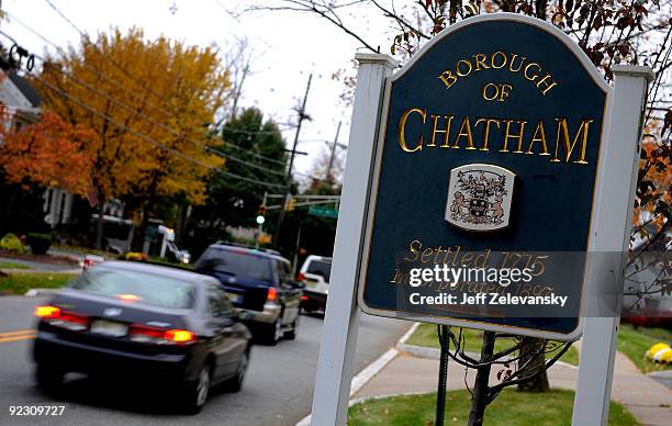 Sign welcoming motorists to Chatham Borough stands along River Road on October 23, 2009 in Chatham, New Jersey. The Morris County Prosecutor's office...