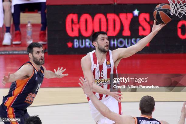 Kostas Papanikolaou, #16 of Olympiacos Piraeus in action during the 2017/2018 Turkish Airlines EuroLeague Regular Season Round 23 game between...