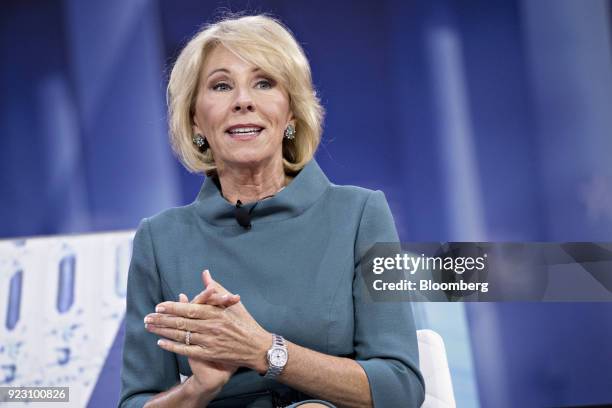 Betsy DeVos, U.S. Secretary of education, speaks during a discussion at the Conservative Political Action Conference in National Harbor, Maryland,...