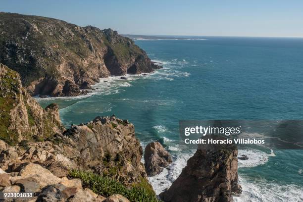 Sunny winter afternoon in Cabo da Roca on February 22, 2018 in Sintra, Portugal. Cabo da Roca is a cape which forms the westernmost extent of...