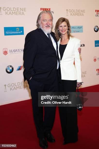 Felix von Manteuffel and Leslie Malton attends for the Goldene Kamera on February 22, 2018 in Hamburg, Germany.