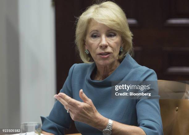 Betsy DeVos, U.S. Secretary of education, speaks during a meeting with U.S. President Donald Trump, not pictured, and local and state officials on...