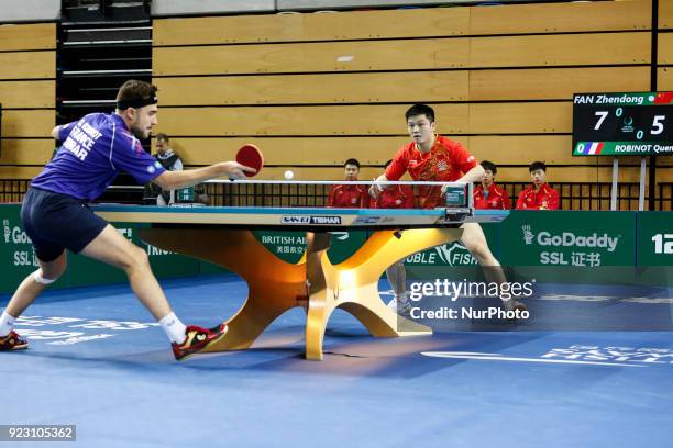 Zendong Fen agains Alexander Cassin on the first day of ITTF Team Table Tennis World Cup on February 22, 2018 in Olympic Park in London. 12 teams...