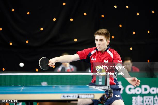 Adar Alguetti from USA on the first day of ITTF Team Table Tennis World Cup on February 22, 2018 in Olympic Park in London. 12 teams compete in the...