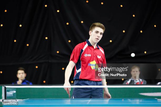 Adar Alguetti from USA on the first day of ITTF Team Table Tennis World Cup on February 22, 2018 in Olympic Park in London. 12 teams compete in the...