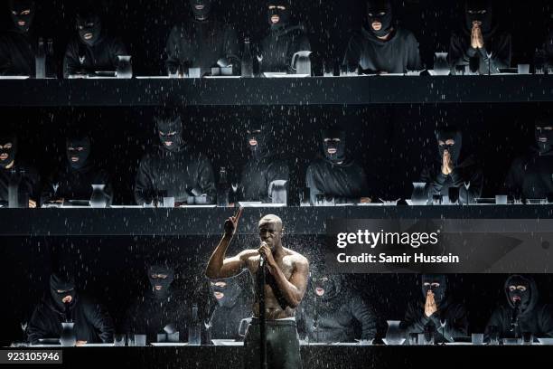 Stormzy performs at The BRIT Awards 2018 held at The O2 Arena on February 21, 2018 in London, England.