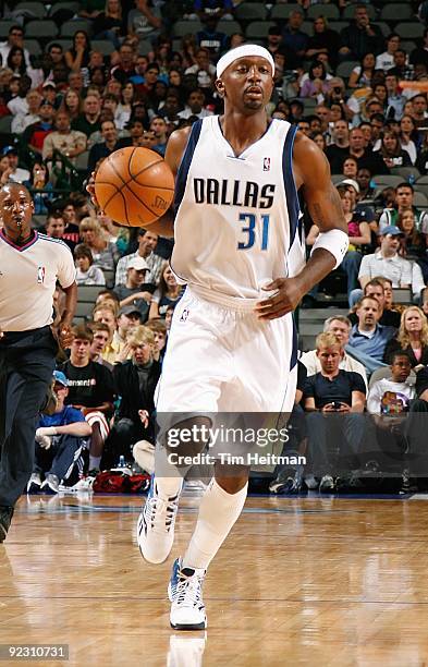 Jason Terry of the Dallas Mavericks drives the ball up court during the preseason game against the Cleveland Cavaliers on October 17, 2009 at...