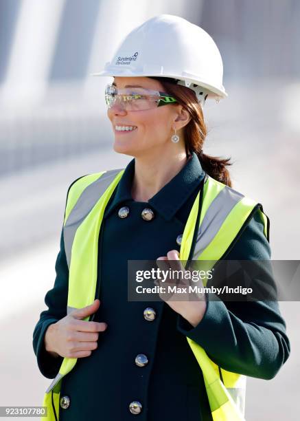 Catherine, Duchess of Cambridge visits the Northern Spire, a new bridge over the River Wear, on February 21, 2018 in Sunderland, England. The...