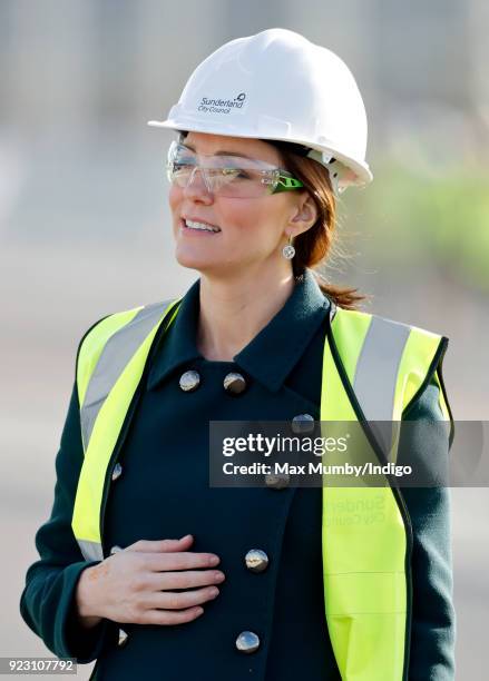 Catherine, Duchess of Cambridge visits the Northern Spire, a new bridge over the River Wear, on February 21, 2018 in Sunderland, England. The...