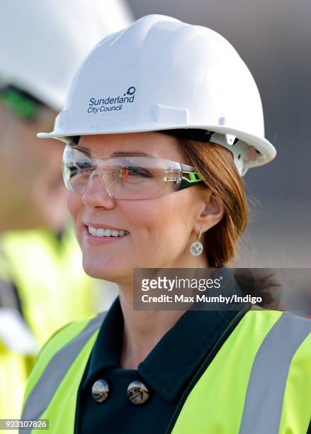 Catherine, Duchess of Cambridge visits the Northern Spire, a new bridge over the River Wear, on February 21, 2018 in Sunderland, England. The...