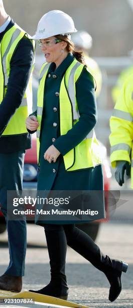 Catherine, Duchess of Cambridge visits the Northern Spire, a new bridge over the River Wear, on February 21, 2018 in Sunderland, England. The...