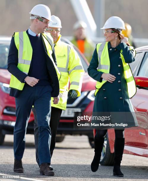 Prince William, Duke of Cambridge and Catherine, Duchess of Cambridge visit the Northern Spire, a new bridge over the River Wear, on February 21,...