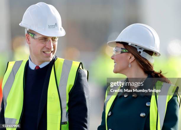 Prince William, Duke of Cambridge and Catherine, Duchess of Cambridge visit the Northern Spire, a new bridge over the River Wear, on February 21,...