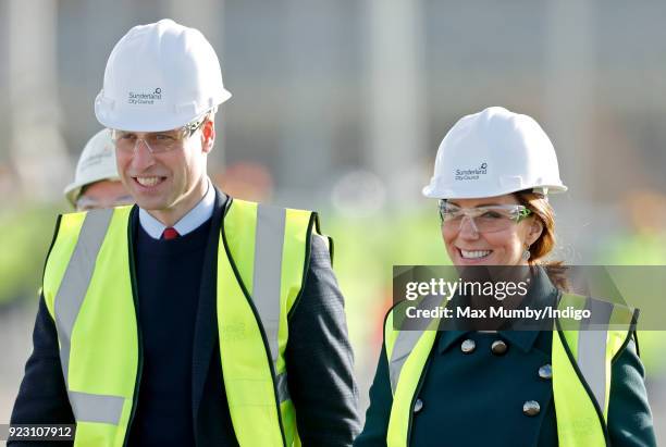 Prince William, Duke of Cambridge and Catherine, Duchess of Cambridge visit the Northern Spire, a new bridge over the River Wear, on February 21,...